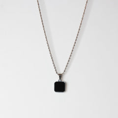 Onyx Pendant Black Silver Necklace