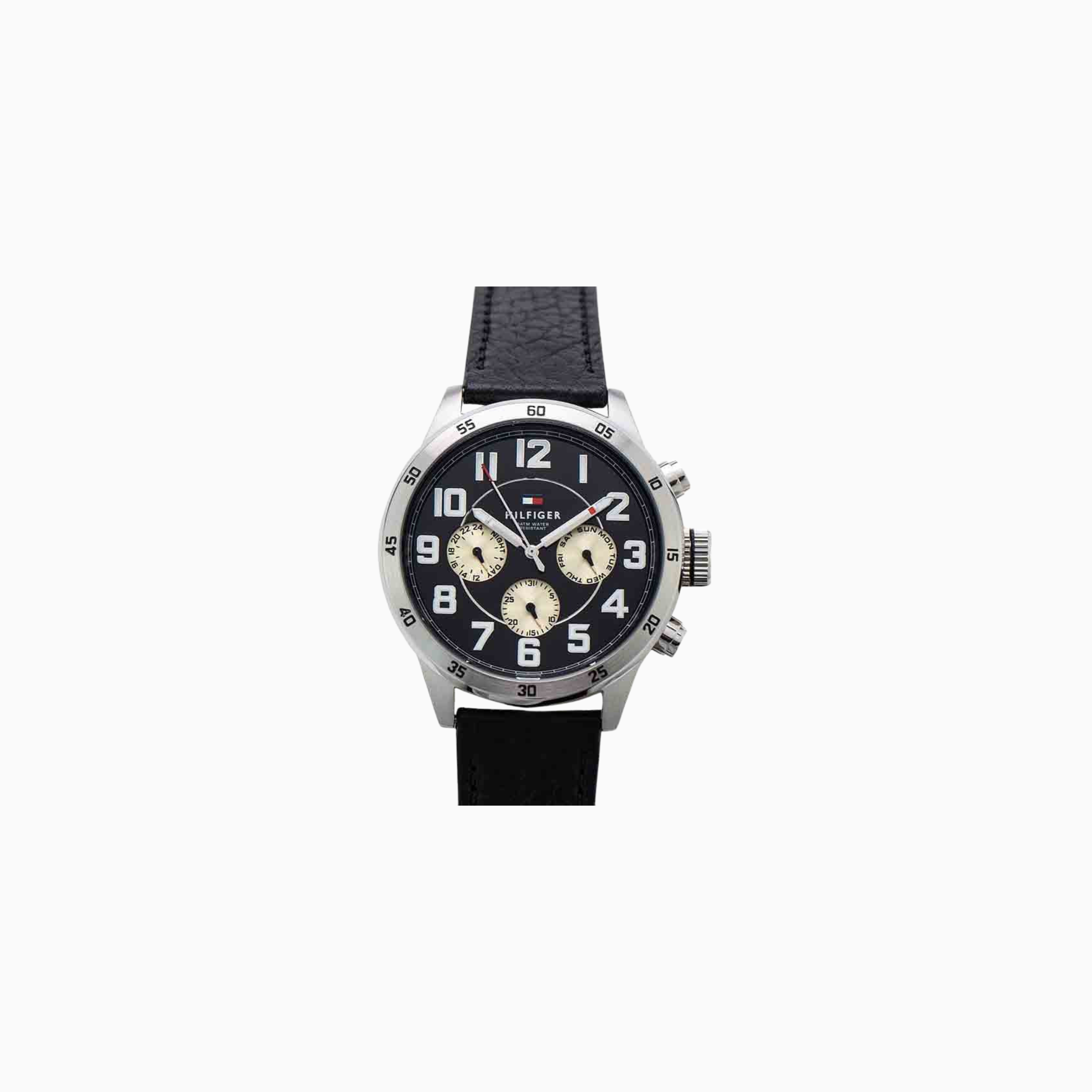 Tommy Hilfiger Men's Quartz Leather Strap Black Dial 46mm Watch 1791050