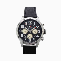 Tommy Hilfiger Men's Quartz Leather Strap Black Dial 46mm Watch 1791050