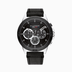 Tommy Hilfiger Men’s Quartz Leather Strap Black Dial 46mm Harley Watch 1791894