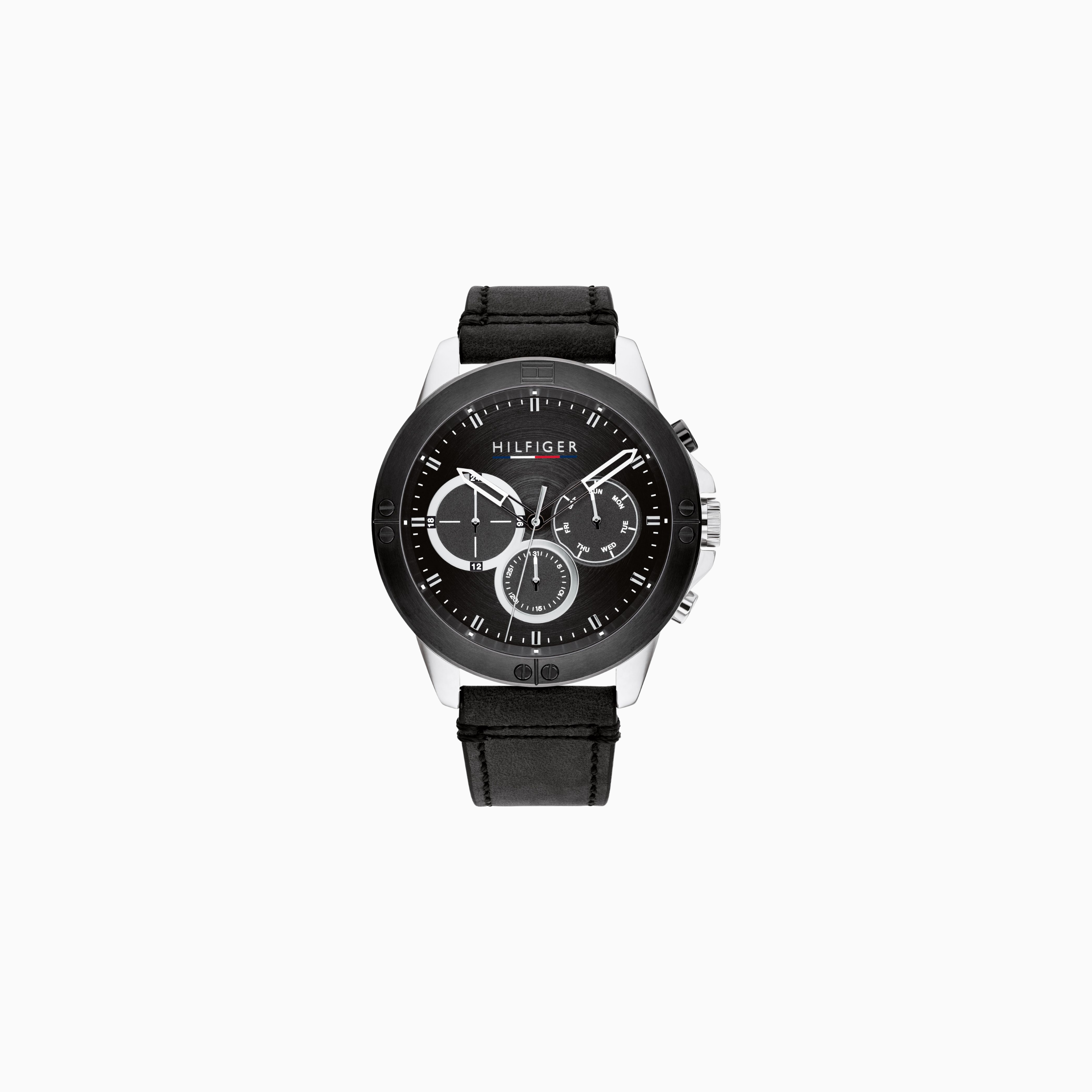 Tommy Hilfiger Men’s Quartz Leather Strap Black Dial 46mm Harley Watch 1791894