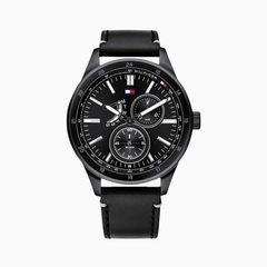 Tommy Hilfiger Men's Quartz Leather Strap Black Dial 44mm Watch 1791638