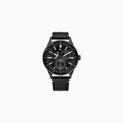 Tommy Hilfiger Men's Quartz Leather Strap Black Dial 44mm Watch 1791638