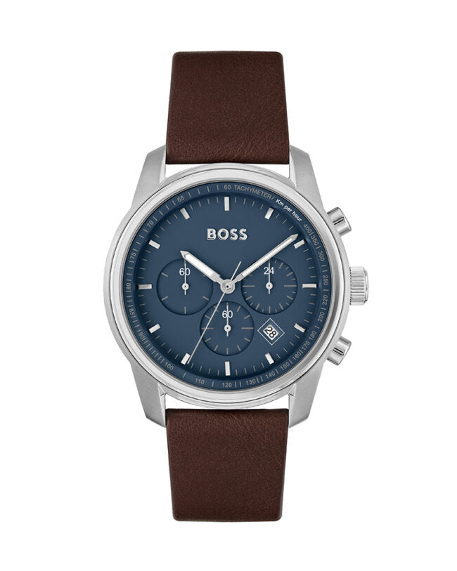 Hugo Boss Mens Chronograph Blue Dial Leather Strap Watch – 1514002