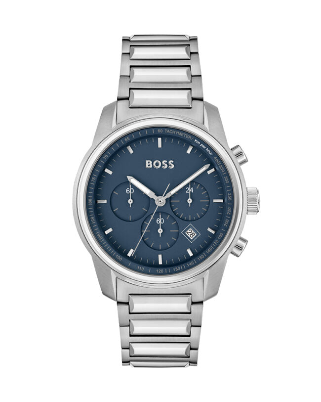 Hugo Boss Mens Silver Stainless Steel Blue Dial Chronograph Quartz Watch  – 1514007
