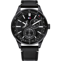 Tommy Hilfiger Men's Quartz Leather Strap Black Dial 44mm Watch 1791638