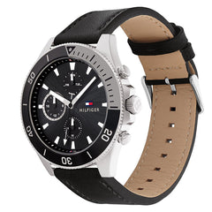 Tommy Hilfiger Black Leather Men's Multi-function Watch - 1791984