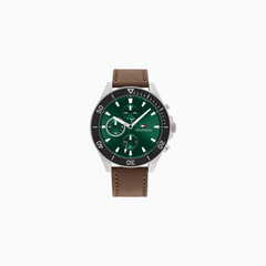 Tommy Hilfiger Men’s Quartz Brown Leather Strap Green Dial 46mm Watch 1791983