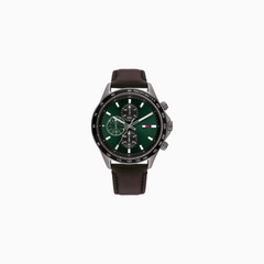 Tommy Hilfiger Men’s Quartz Brown Leather Strap Green Dial 44mm Watch 1792017