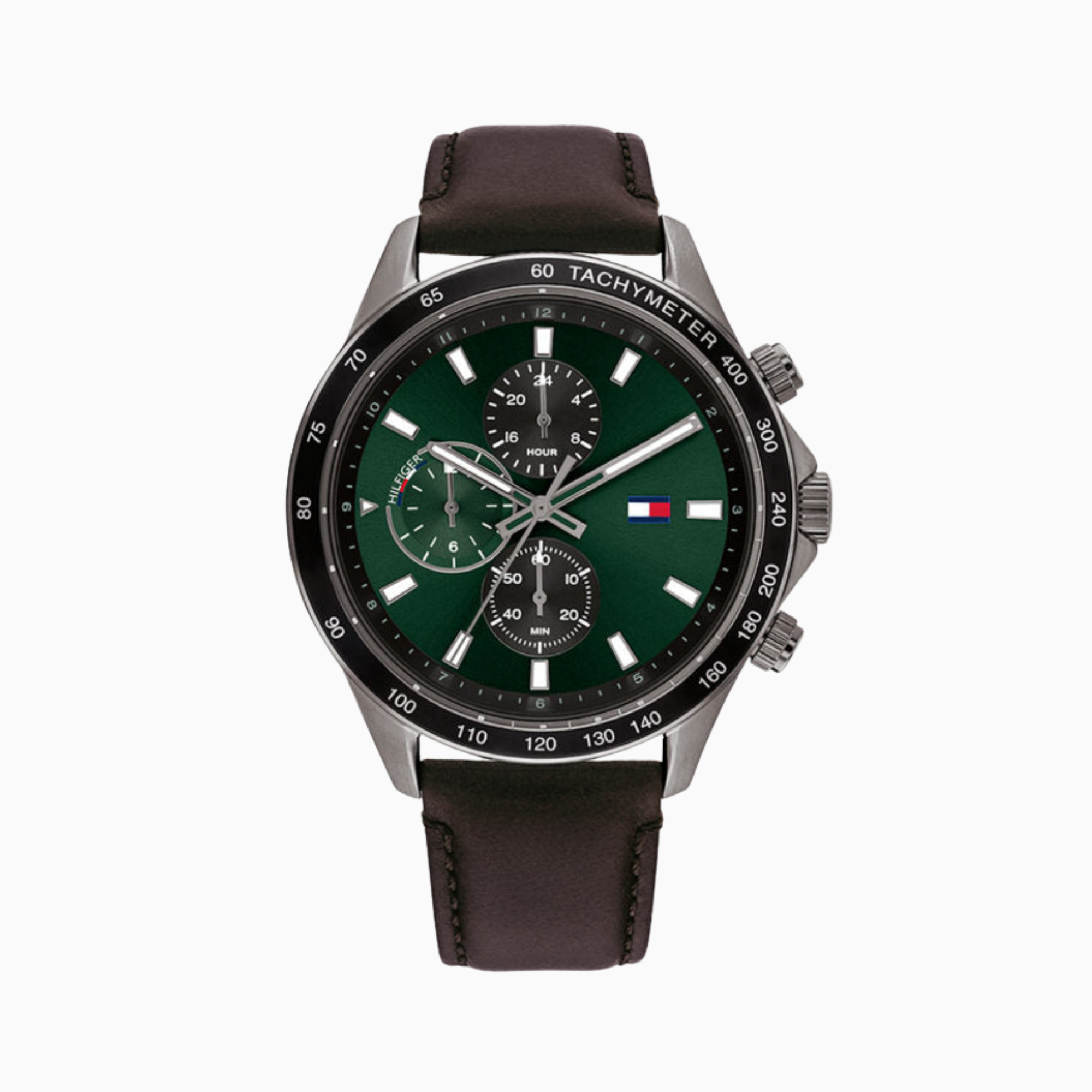 Tommy Hilfiger Men’s Quartz Brown Leather Strap Green Dial 44mm Watch 1792017