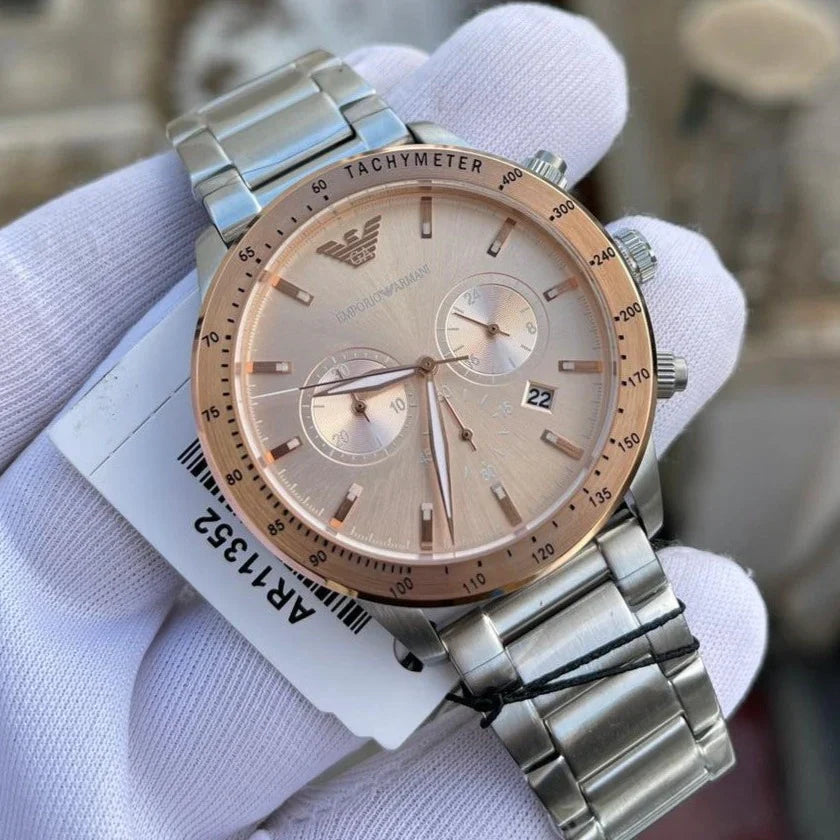 Emporio Armani Men's Quartz Stainless Steel Beige Dial 43mm Watch AR11352