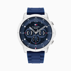 Tommy Hilfiger Larson Blue Silicone Strap Blue Dial Chronograph Quartz Watch for Gents – 1791920