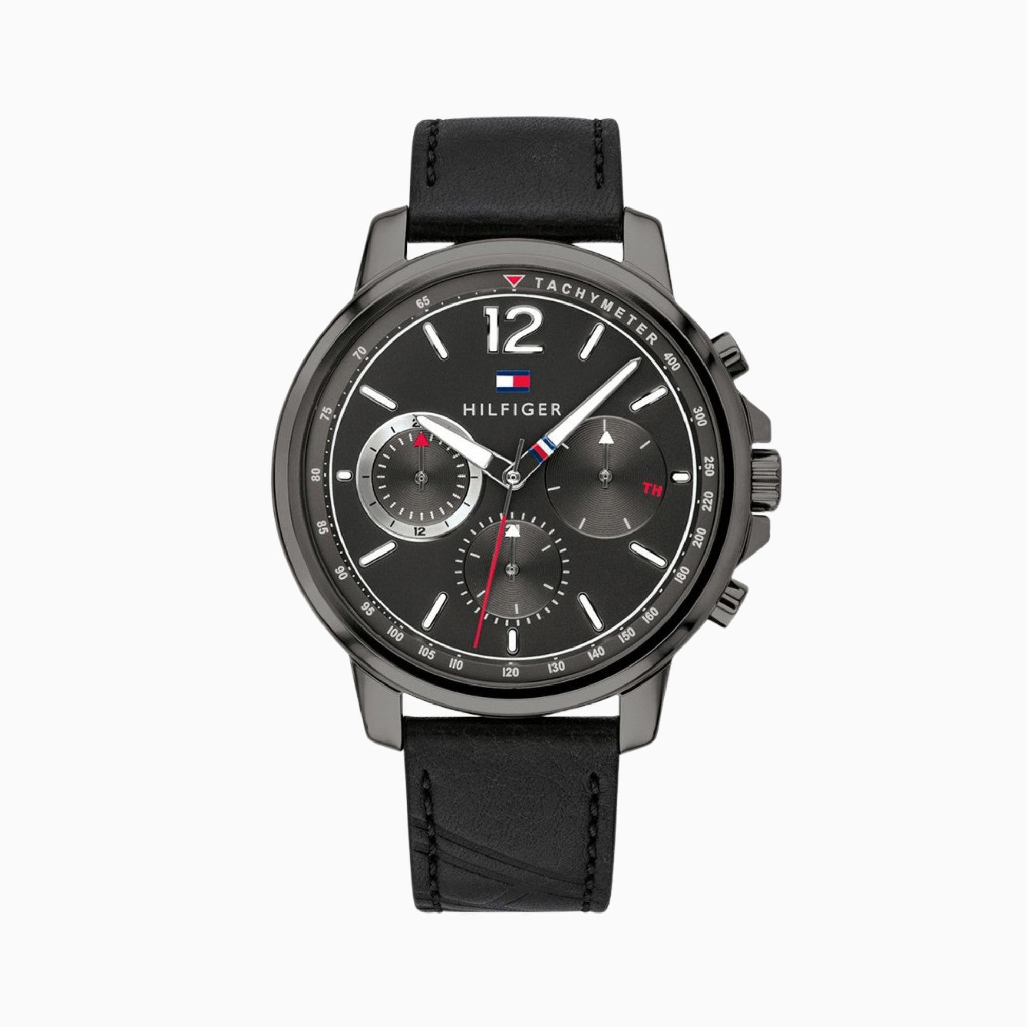 Tommy Hilfiger Men's Quartz Black Leather Strap Grey Dial 46mm Watch 1791533