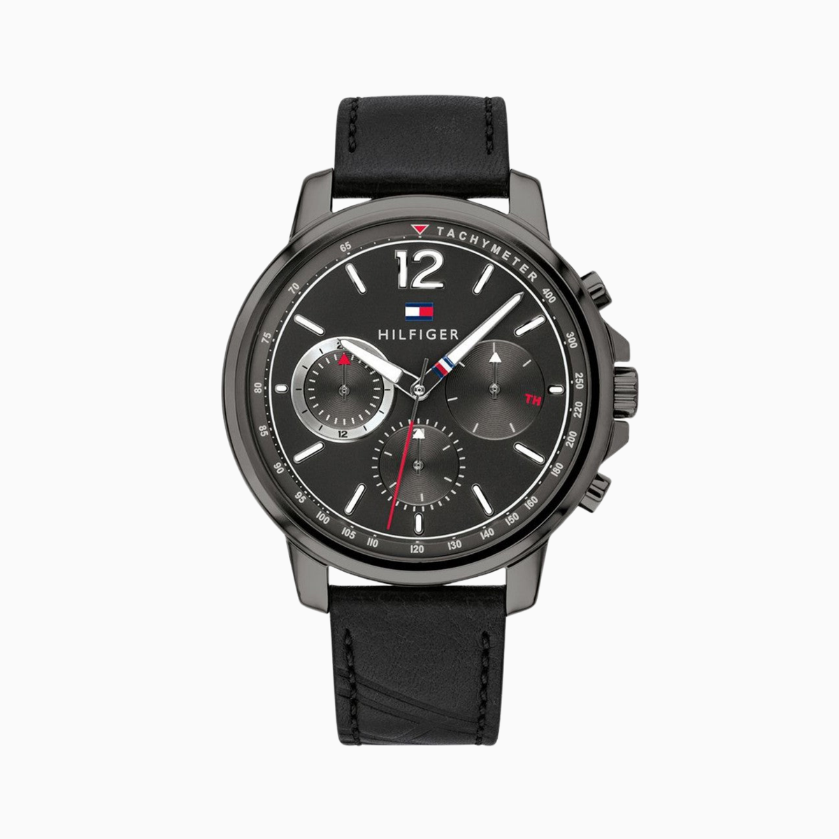 Tommy Hilfiger Men's Quartz Black Leather Strap Grey Dial 46mm Watch 1791533