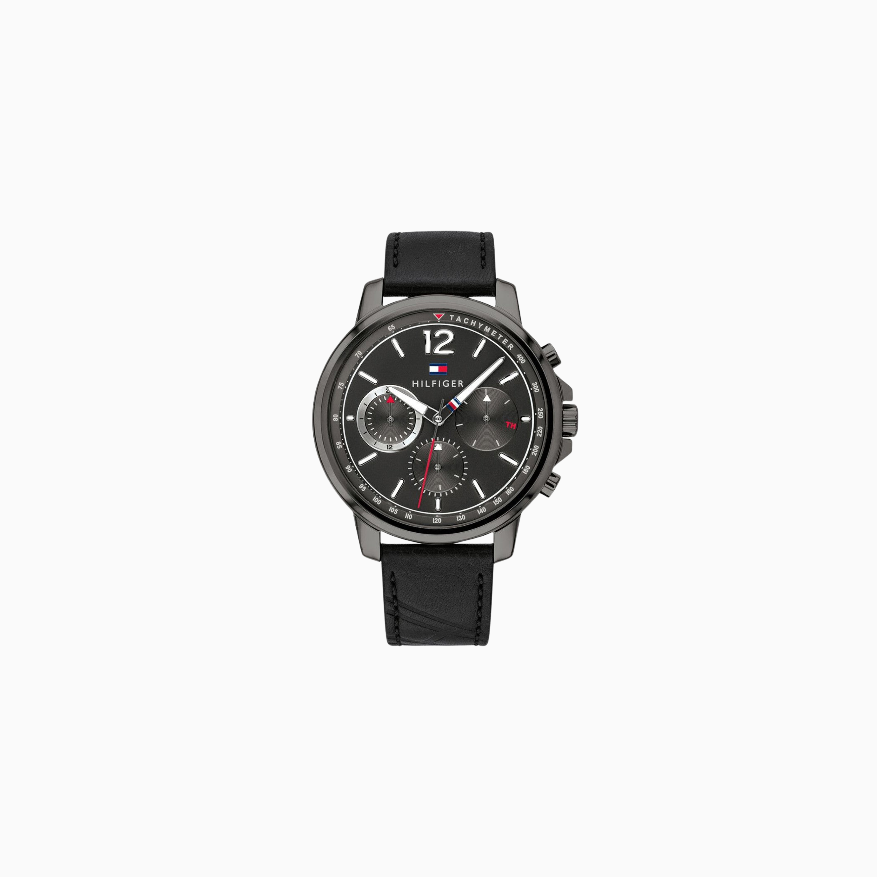 Tommy Hilfiger Men's Quartz Black Leather Strap Grey Dial 46mm Watch 1791533