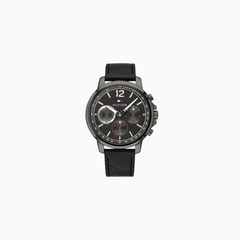 Tommy Hilfiger Men's Quartz Black Leather Strap Grey Dial 46mm Watch 1791533