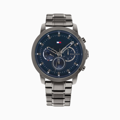 Tommy Hilfiger Jameson Grey Stainless Steel Blue Dial Chronograph Quartz Watch for Gents – 1791796