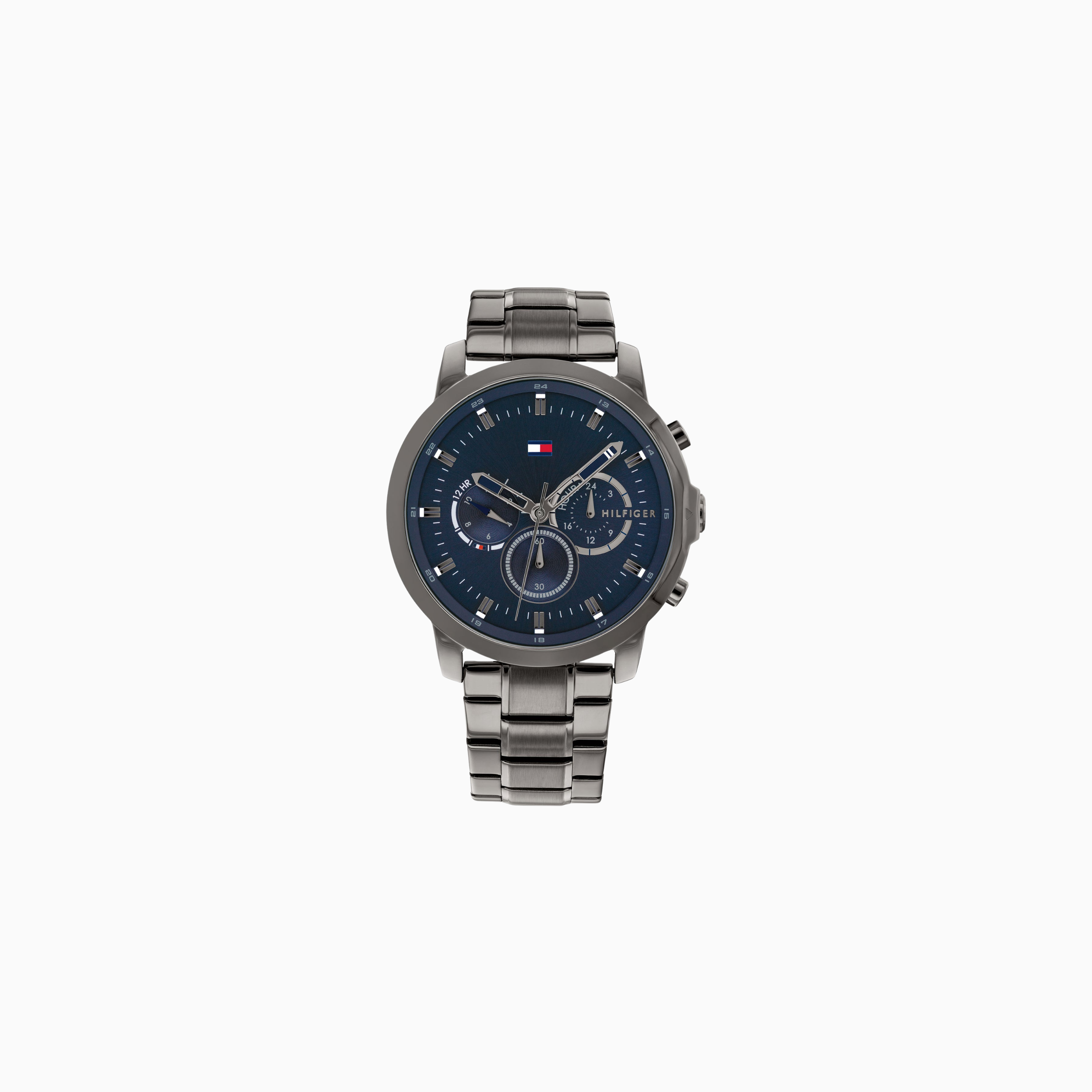 Tommy Hilfiger Jameson Grey Stainless Steel Blue Dial Chronograph Quartz Watch for Gents – 1791796