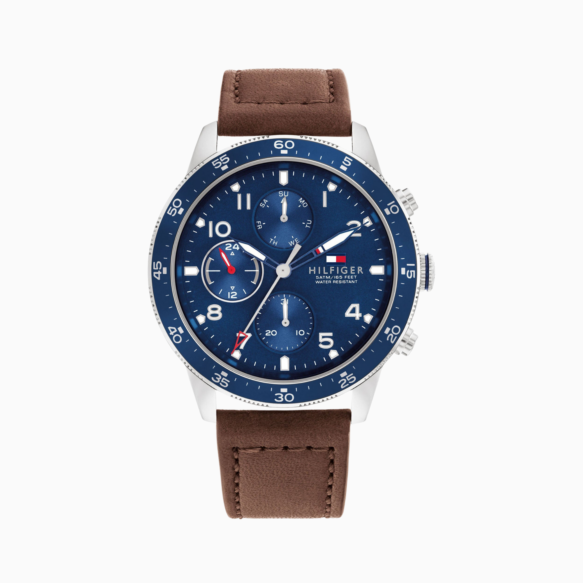 Tommy Hilfiger Brown Leather Blue Dial Men's Multi-function Watch - 1791946