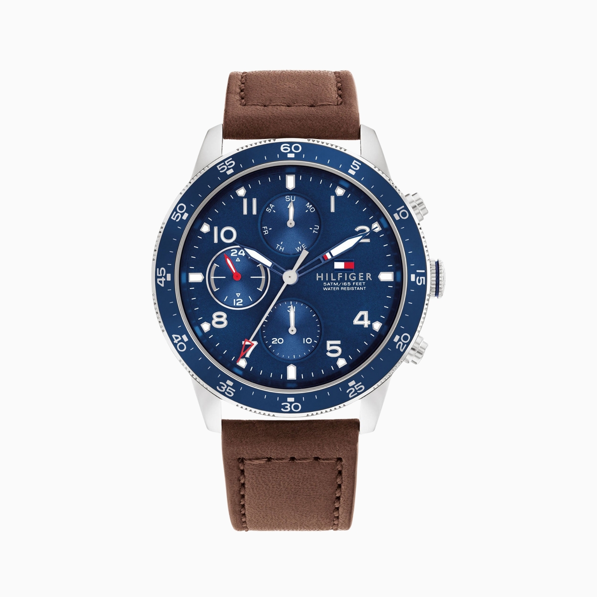 Tommy Hilfiger Brown Leather Blue Dial Men's Multi-function Watch - 1791946
