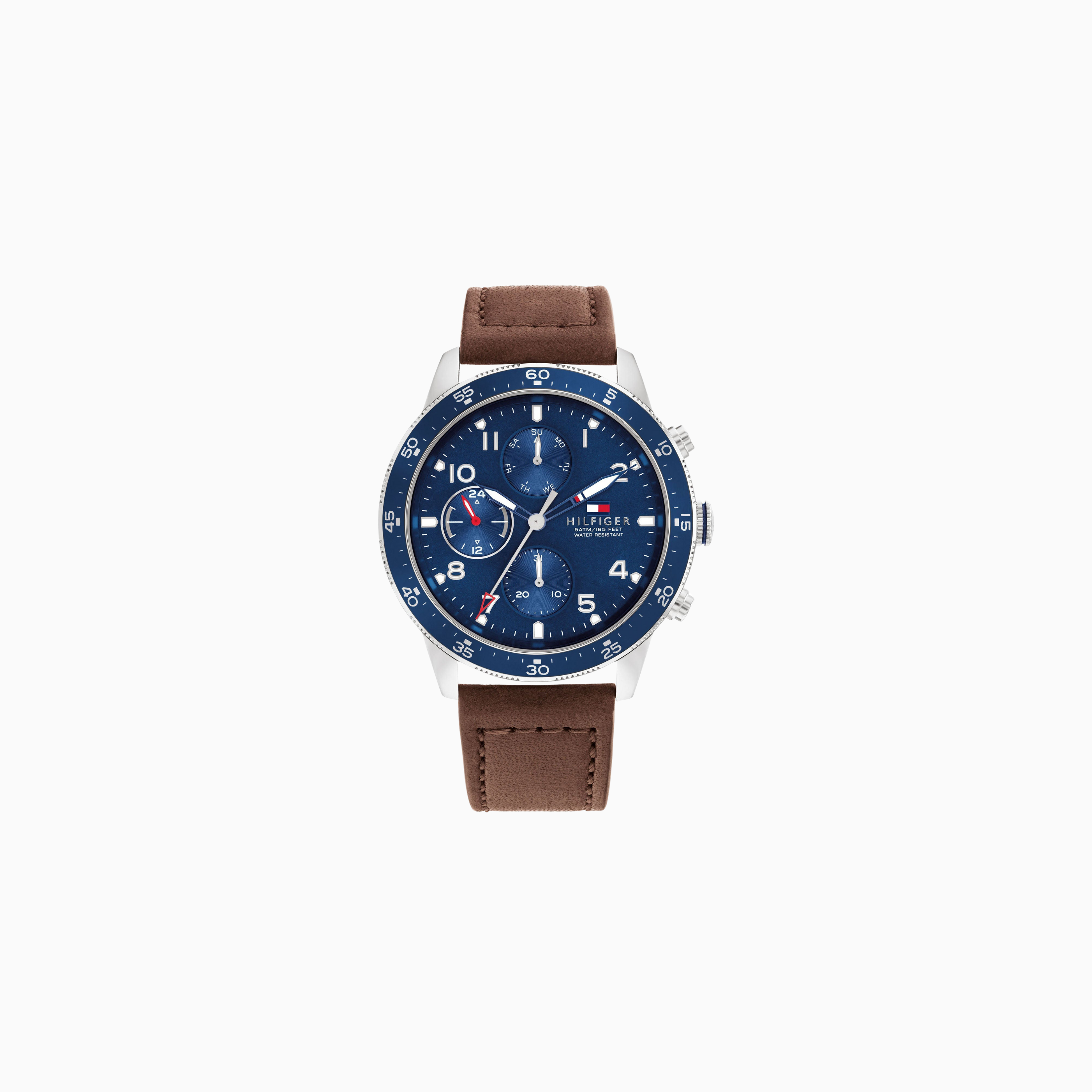 Tommy Hilfiger Brown Leather Blue Dial Men's Multi-function Watch - 1791946