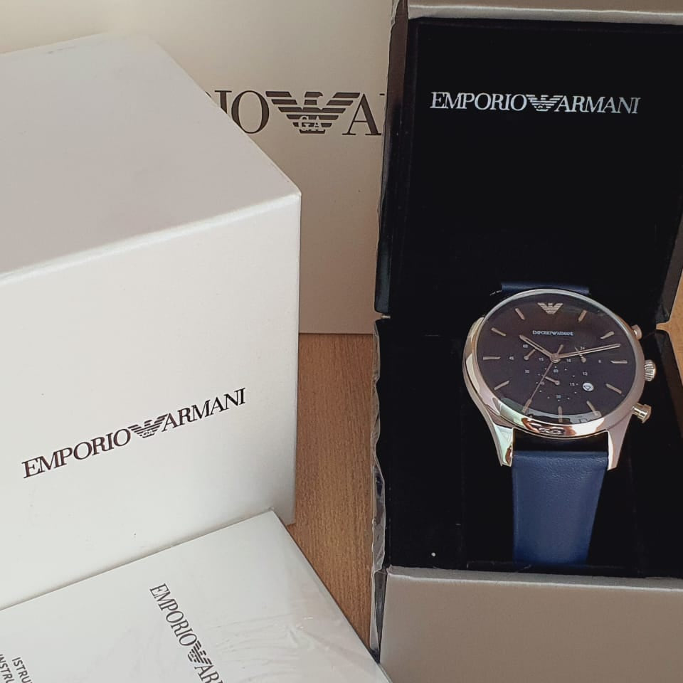 Emporio Armani Men’s Chronograph Quartz Leather Strap Blue Dial 43mm Watch AR11018