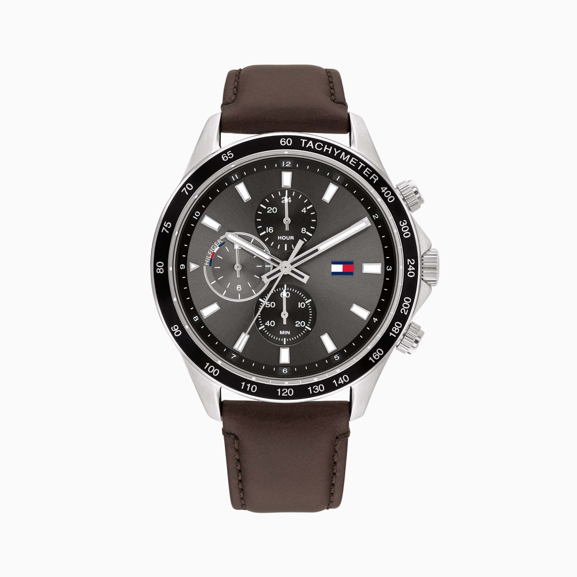 Tommy Hilfiger Brown Leather Band Grey Dial Men's Multi-function Watch - 1792015