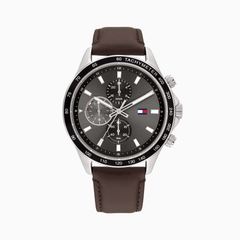 Tommy Hilfiger Brown Leather Band Grey Dial Men's Multi-function Watch - 1792015