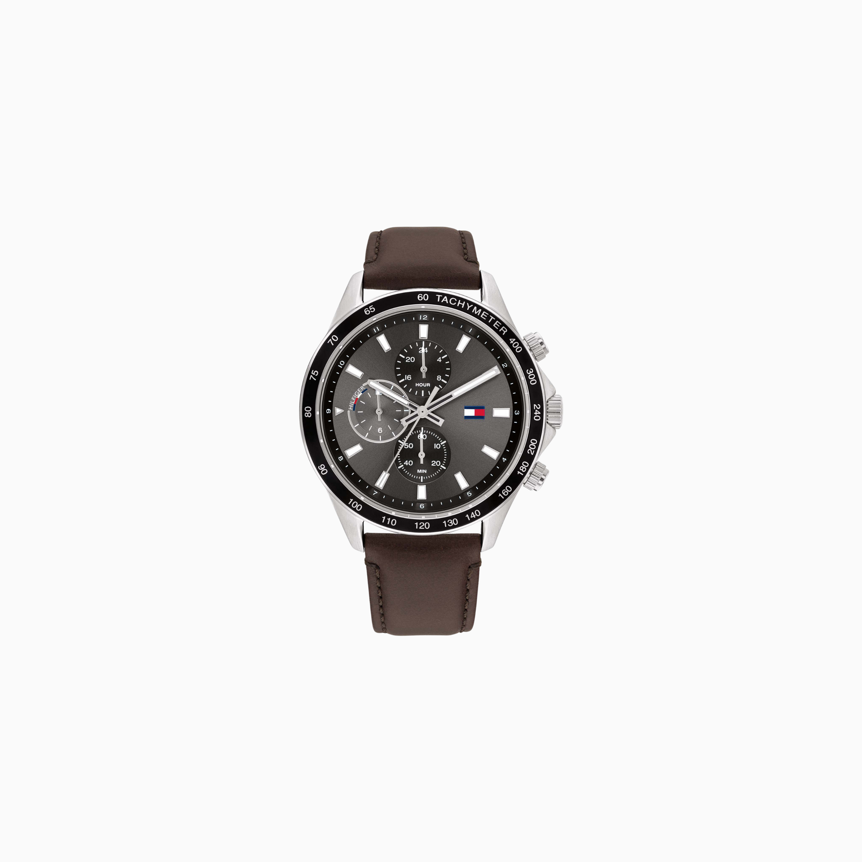 Tommy Hilfiger Brown Leather Band Grey Dial Men's Multi-function Watch - 1792015