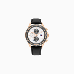 Tommy Hilfiger Black Leather Silver Dial Multi-function Men's Watch - 1792016