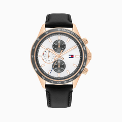 Tommy Hilfiger Black Leather Silver Dial Multi-function Men's Watch - 1792016