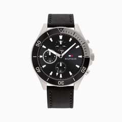 Tommy Hilfiger Black Leather Men's Multi-function Watch - 1791984