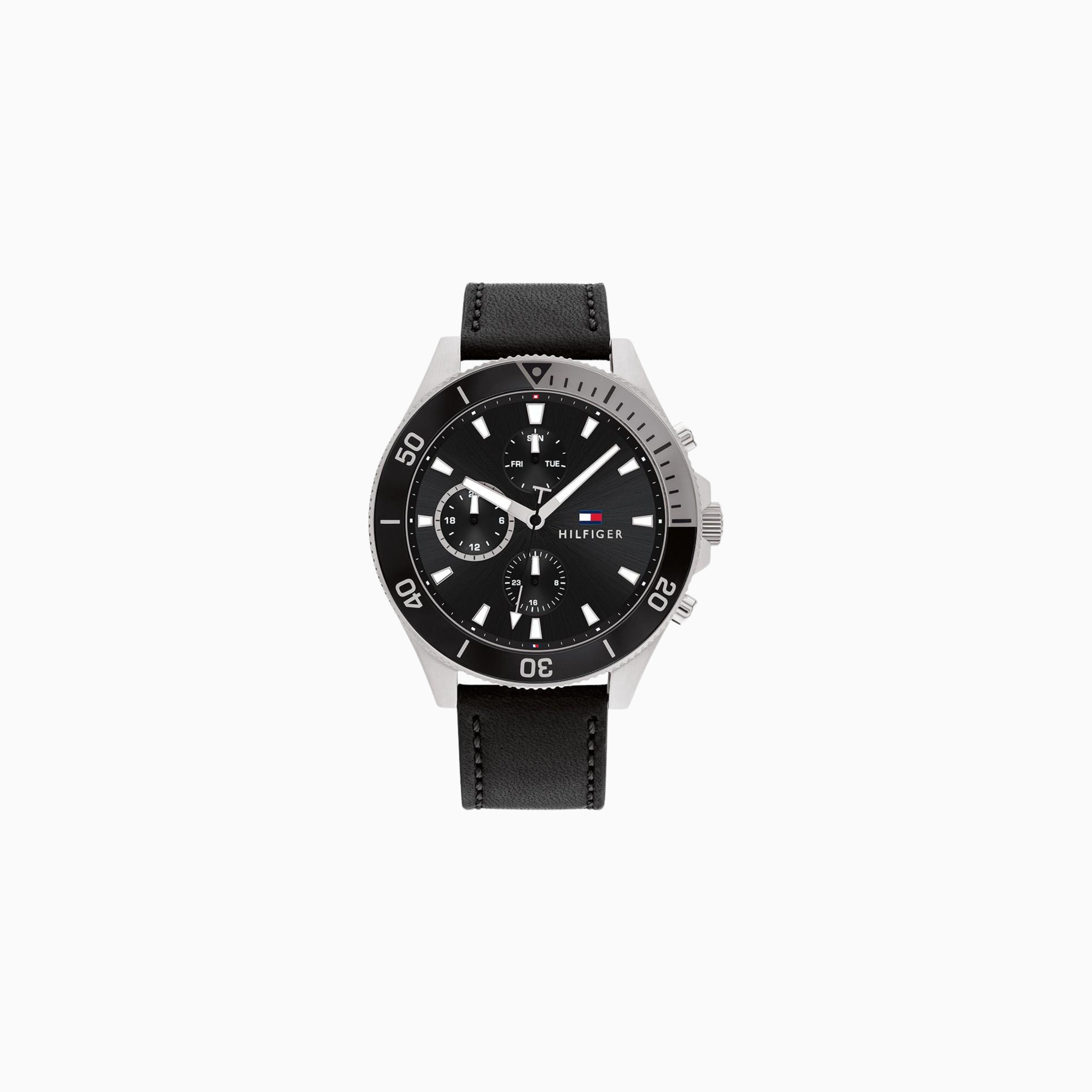 Tommy Hilfiger Black Leather Men's Multi-function Watch - 1791984