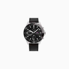 Tommy Hilfiger Black Leather Men's Multi-function Watch - 1791984