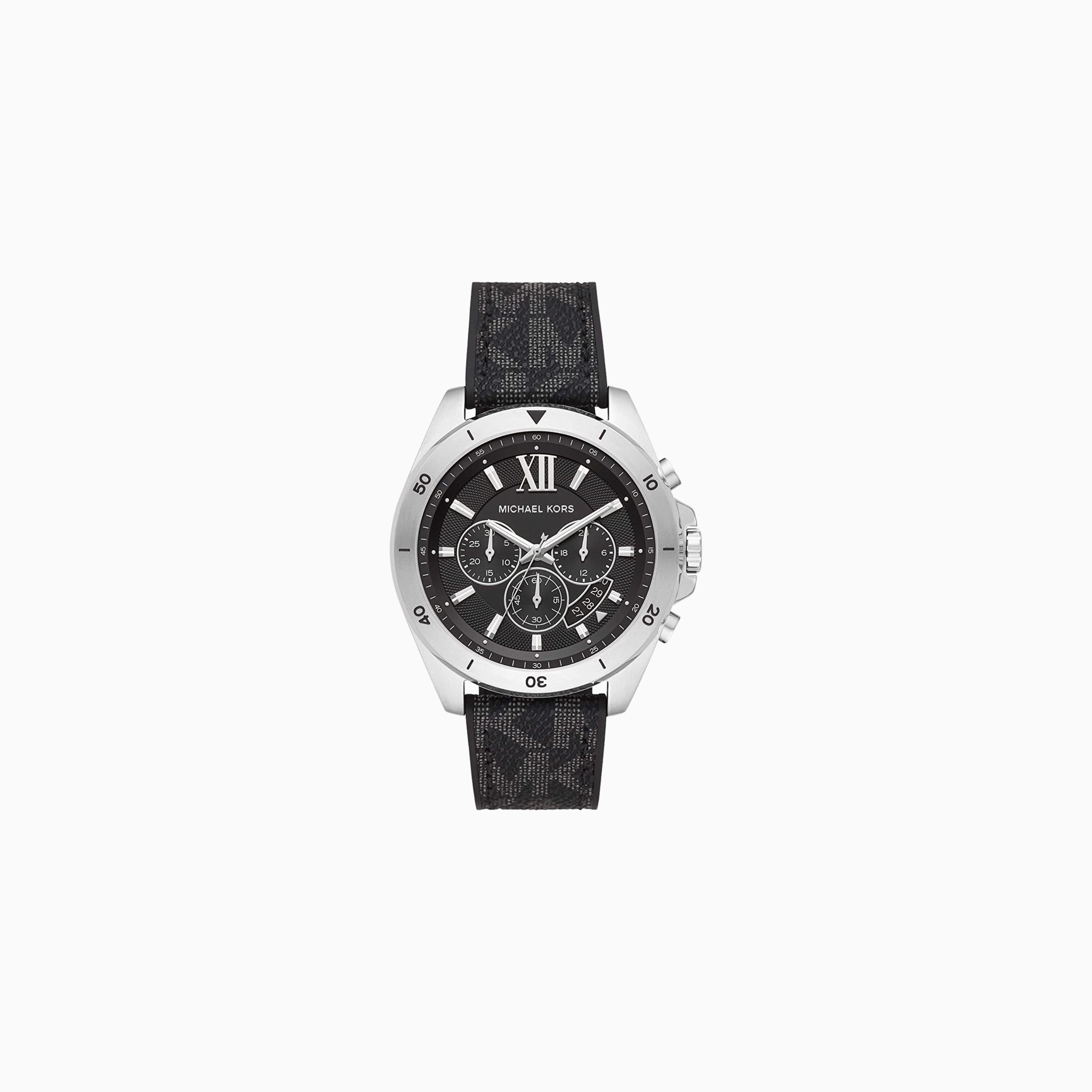 Michael Kors Men's Brecken Stainless Steel Quartz Watch with Plastic Strap, Black, 22 (Model: MK8850)