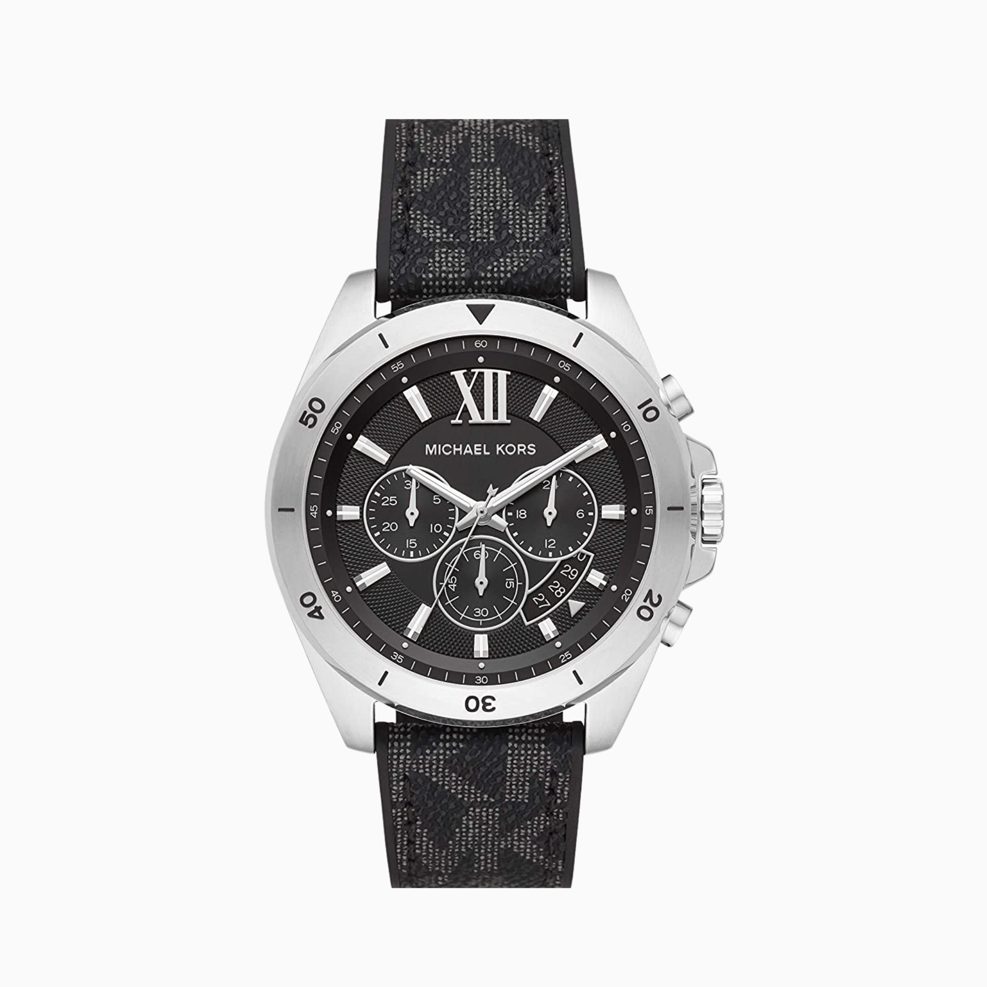 Michael Kors Men's Brecken Stainless Steel Quartz Watch with Plastic Strap, Black, 22 (Model: MK8850)