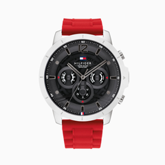 Tommy Hilfiger Men’s Quartz Red Silicone Strap Grey Dial 50mm Watch 1710490