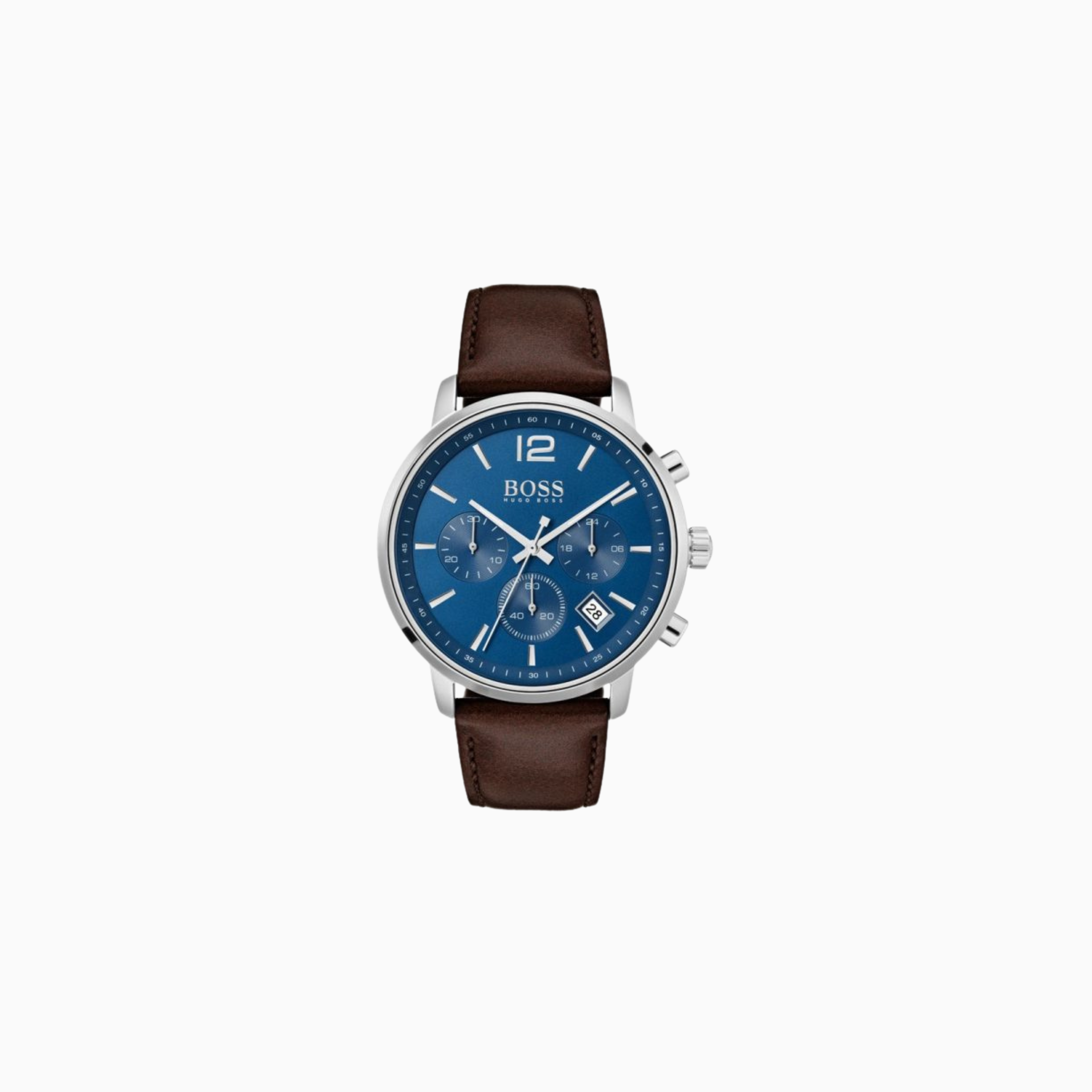 Hugo Boss Men’s Quartz Brown Leather Strap Blue Dial 42mm Watch 1513606