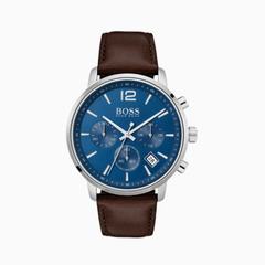Hugo Boss Men’s Quartz Brown Leather Strap Blue Dial 42mm Watch 1513606