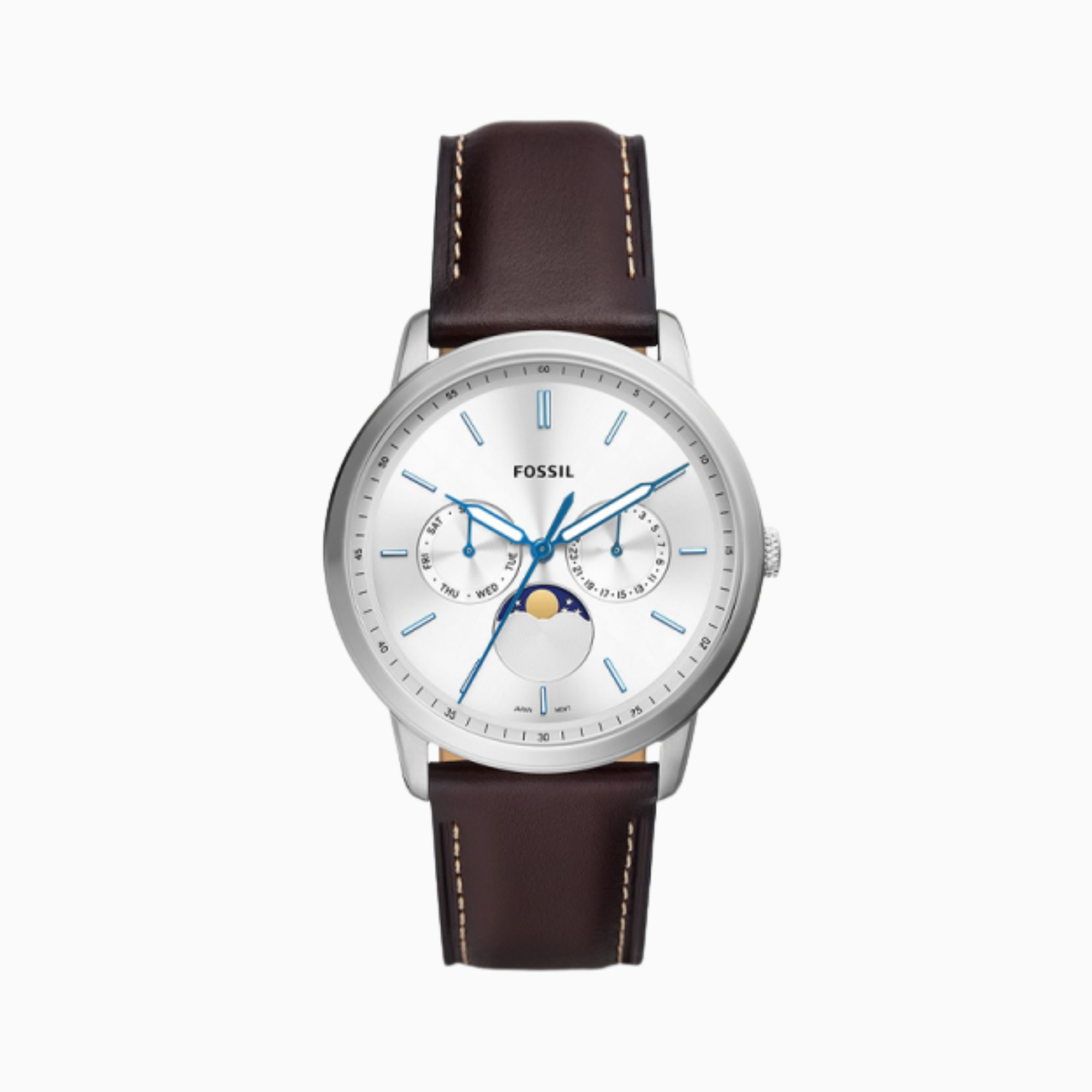 Fossil Men’s Quartz Brown Leather Strap Silver Dial 42mm Watch FS5905