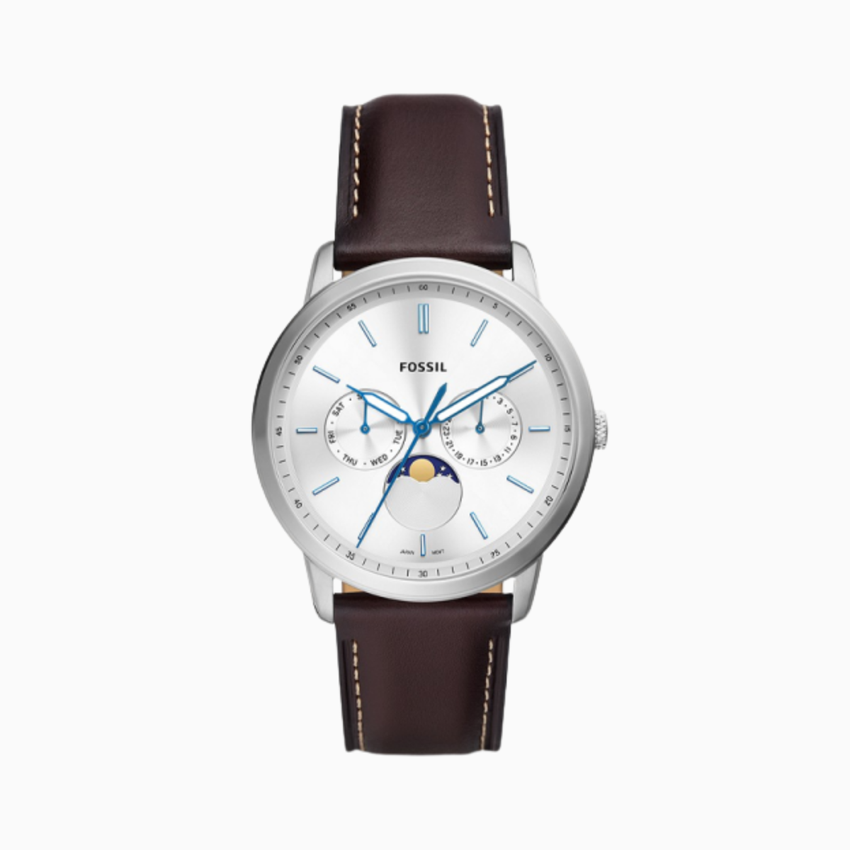Fossil Men’s Quartz Brown Leather Strap Silver Dial 42mm Watch FS5905