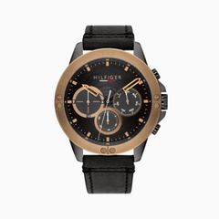Tommy Hilfiger Men’s Quartz Leather Strap Black Dial 46mm Watch 1791893