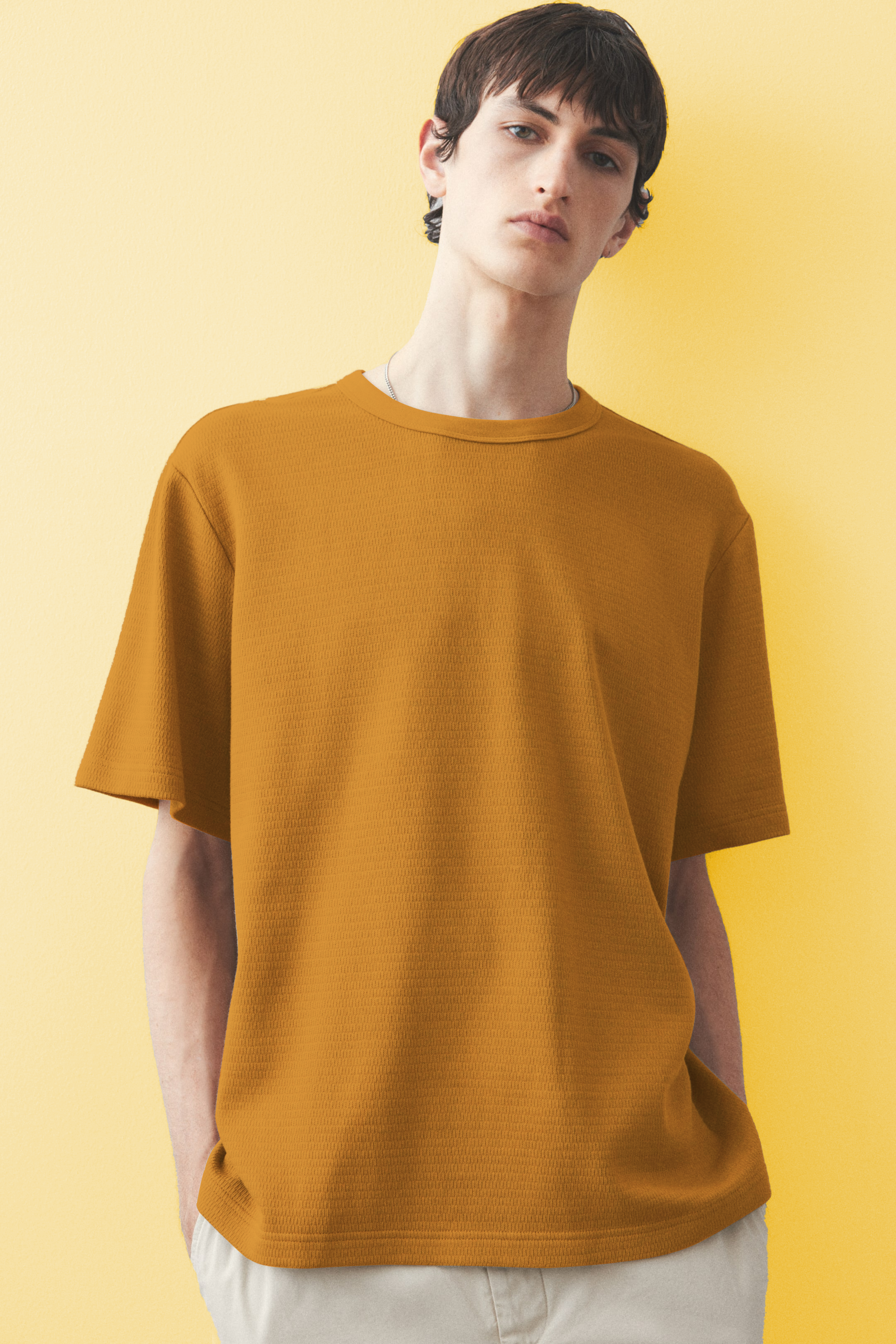 Half Sleeve Waffle Knit Shirt - Mustard Move