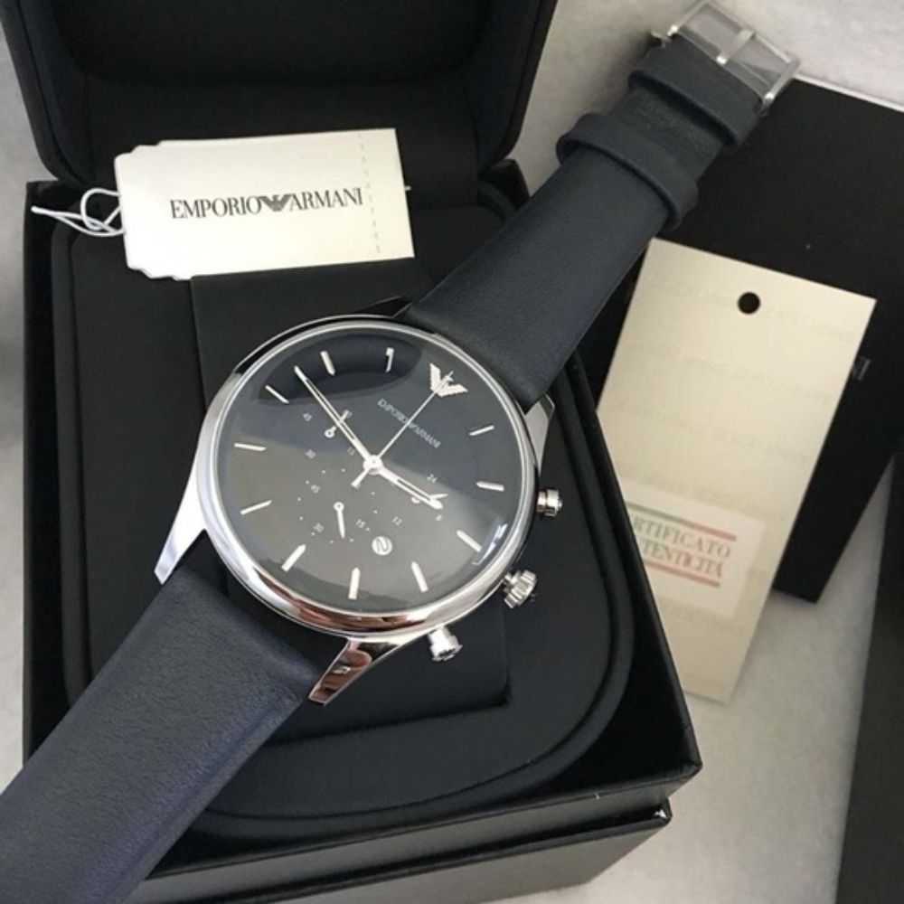 Emporio Armani Men’s Chronograph Quartz Leather Strap Blue Dial 43mm Watch AR11018