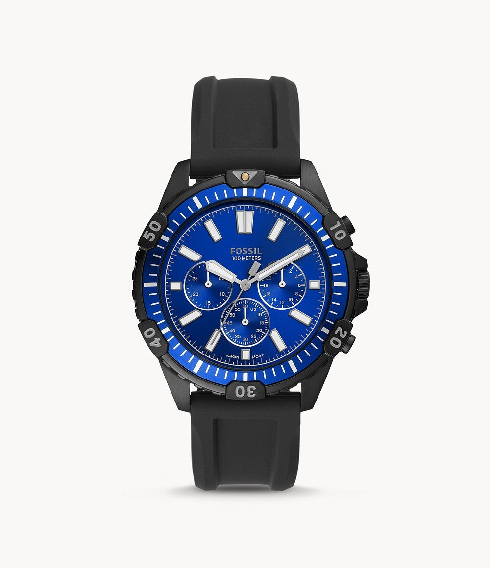 Fossil Men’s Quartz Silicone Strap Blue Dial 44mm Watch FS5695