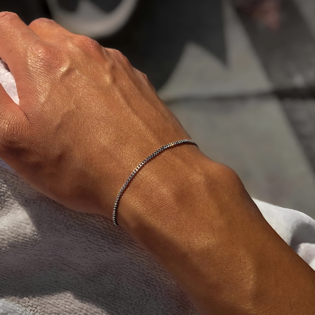 Thin Cuban Curb Link Silver Bracelet 1.5MM