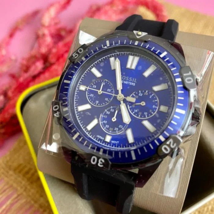 Fossil Men’s Quartz Silicone Strap Blue Dial 44mm Watch FS5695
