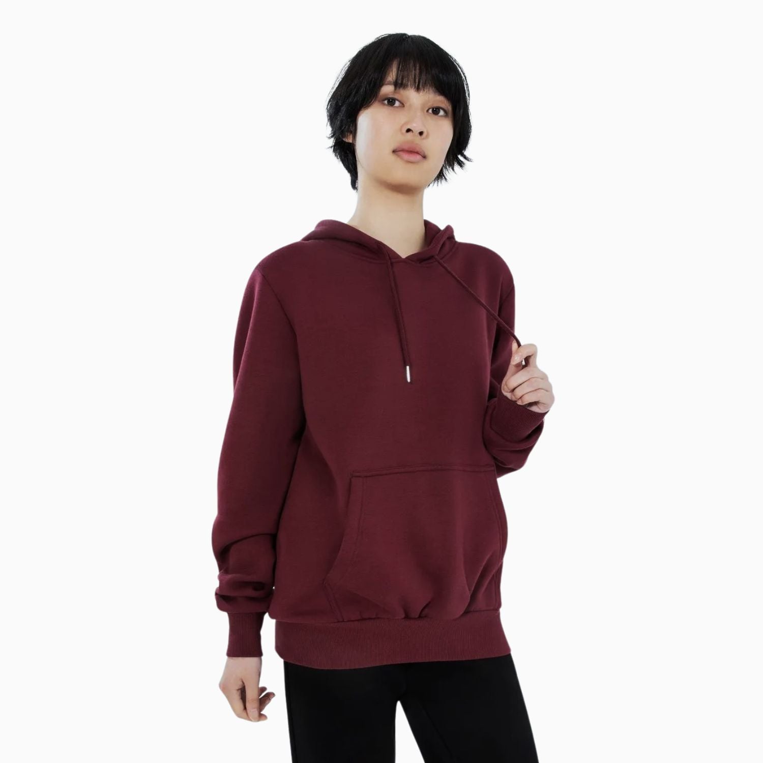 Basic Loose Fit Hoodie - Burgundy