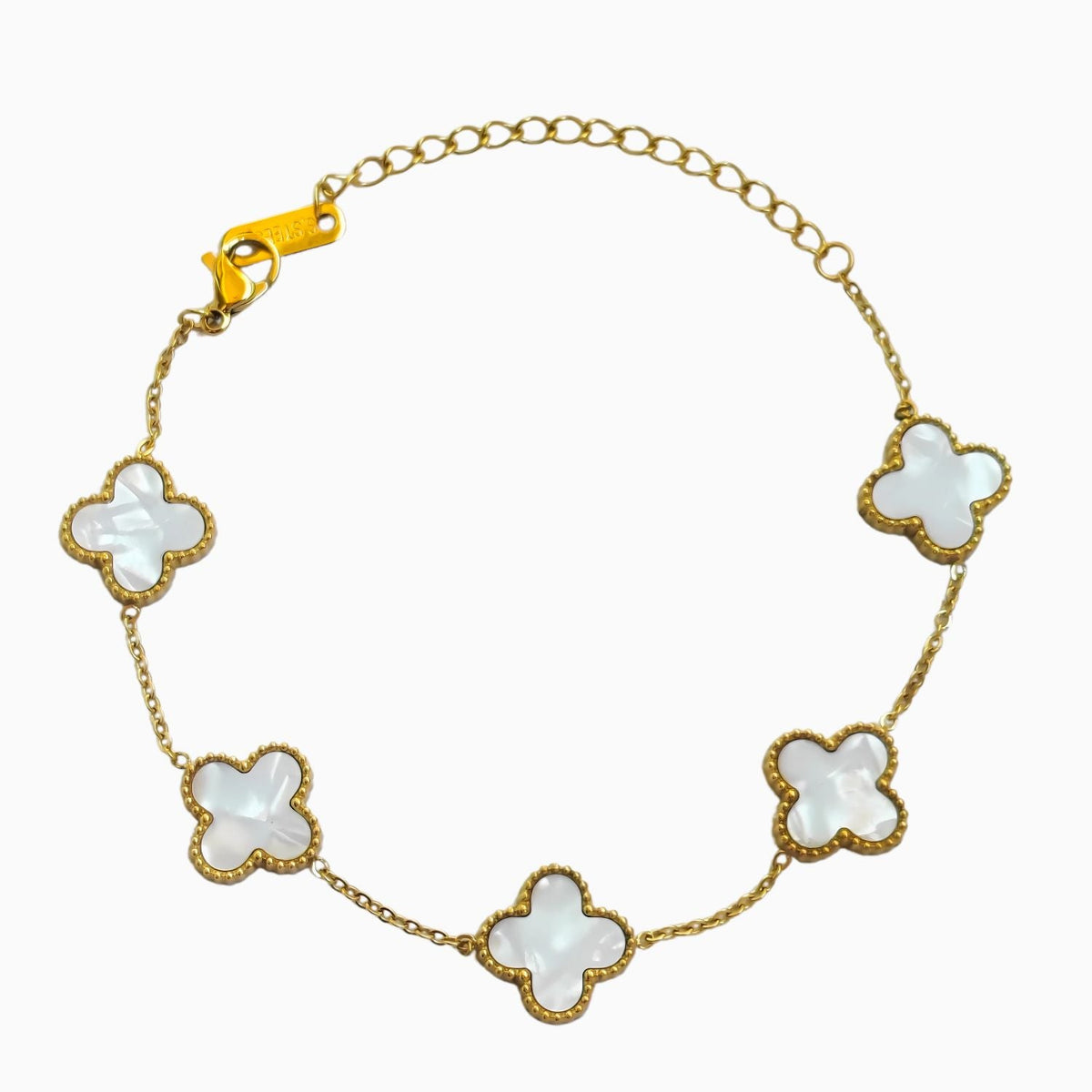 Women's Golden White Clover Link Bracelet