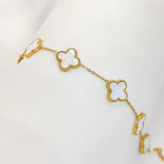 Women's Golden White Clover Link Bracelet